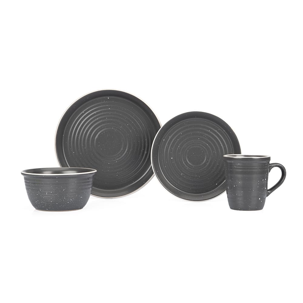 Vajilla redonda de cerámica Crown Baccara™ Mercedes color negro, 16 piezas