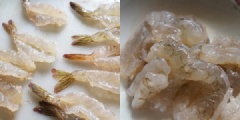 Tôm mua về rửa sạch, bỏ đầu và phần chỉ đen ở lưng rồi bóc hết vỏ, cho chút muối vào bóp rồi xả lại với nước lạnh. Tiếp đến ngâm trong rượu nếp khoảng 10 phút thì vớt ra.