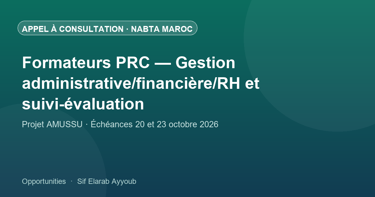 Appel à consultation NABTA Maroc — formateurs PRC