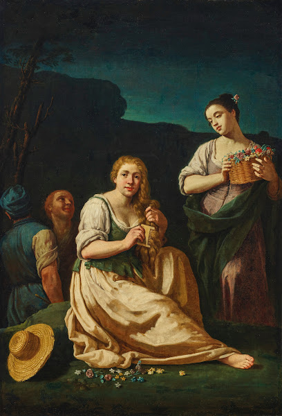 An allegory of Spring with a young woman combing her hair and another holding a