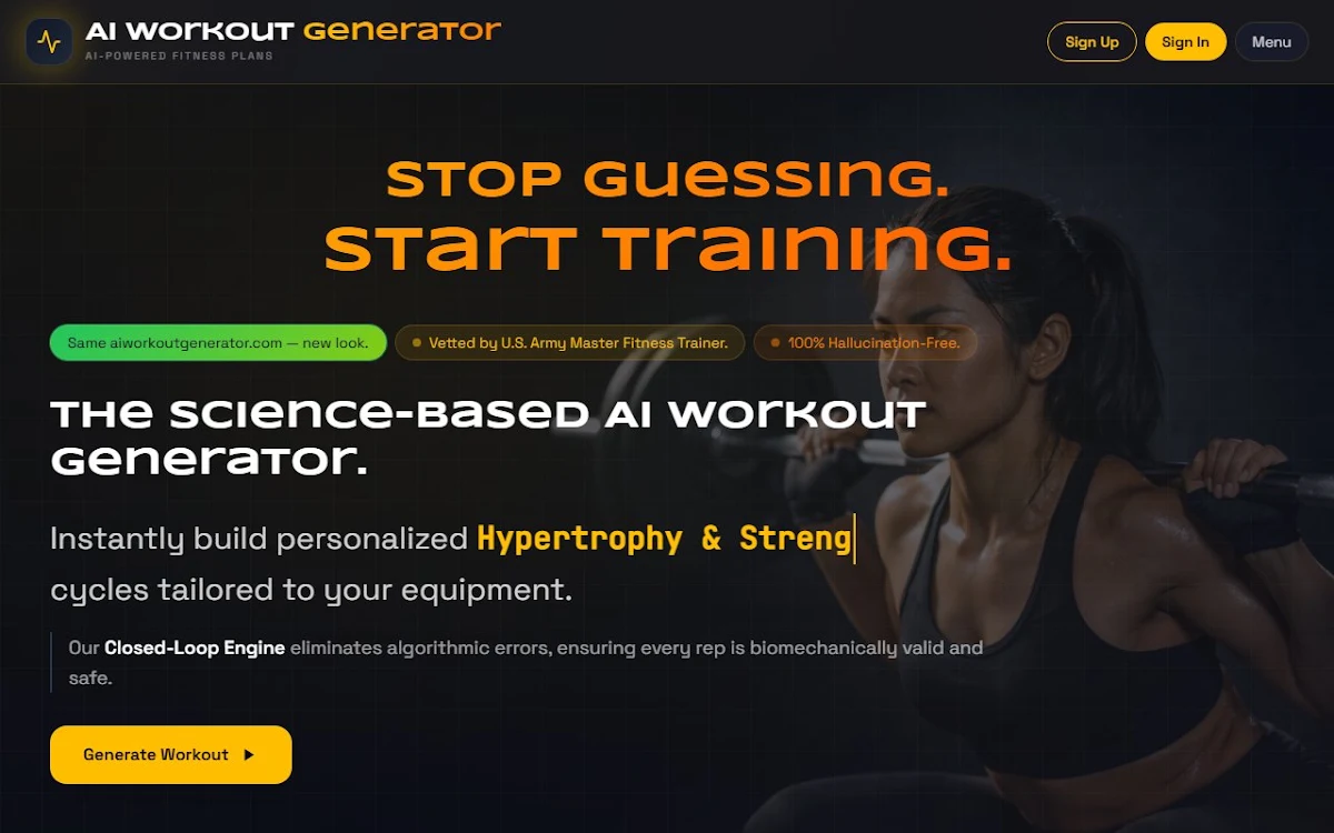 Captura de Ai Workout Generator