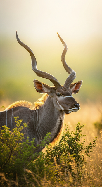 Dramatic Portrait of a Kudu Antelope with Spiral Horns in Golden Savanna Light - Free mobile Wallpaper