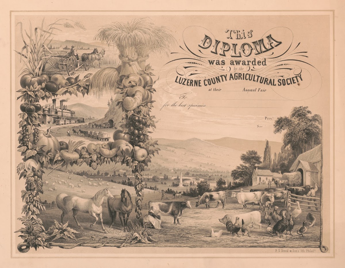 This diploma was awarded by the Luzerne County Agricultural Society at their ann