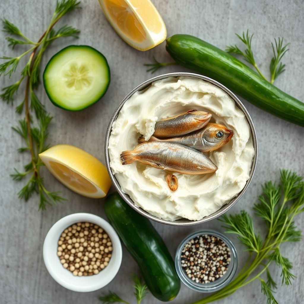 Ingredients for Easy Cottage Cheese Sardine Bowl with Cucumber and Dill (15-Minute High-Protein Lunch)
