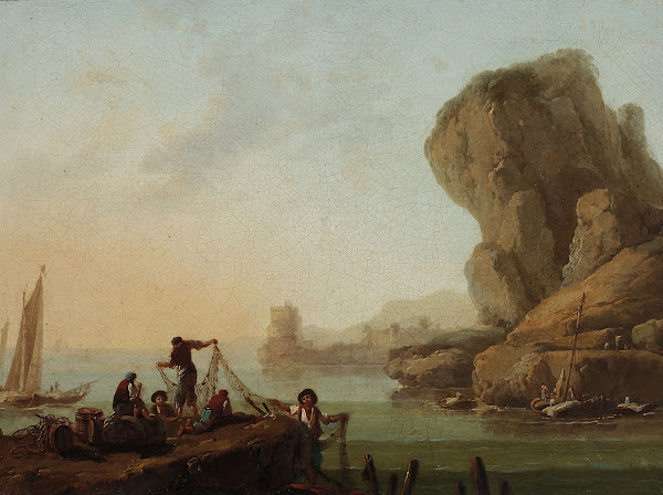 Fishermen pulling nets at the seaside 1769