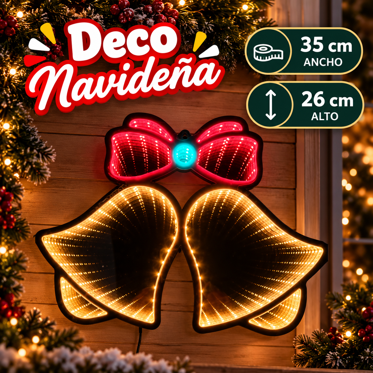 Campanas luminosas LED efecto infinito 38 x 26 cm