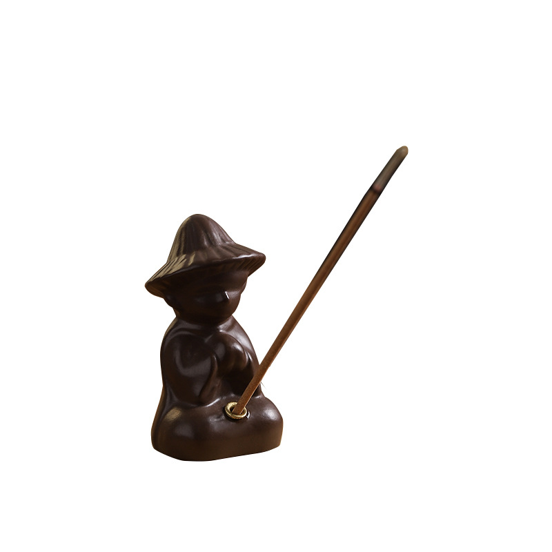 Incense holder lotus leaf and fisherman, resin