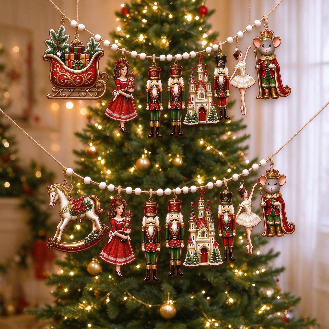 2D Nutcracker Wooden Ornaments, Set