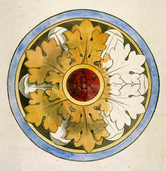 Projet pour un panneau de vitrail  rose à motif de feuilles dacanthe