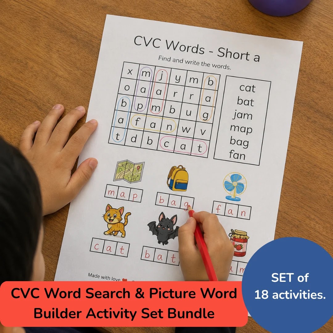CVC Word Search & Picture Word Builder Activity Set Bundle