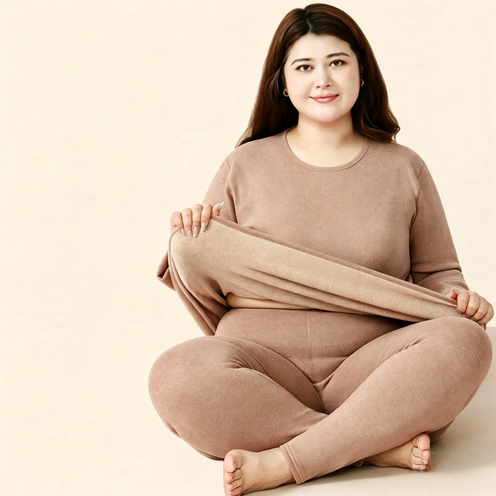 Thermal underwear set with lamb fleece, large sizes