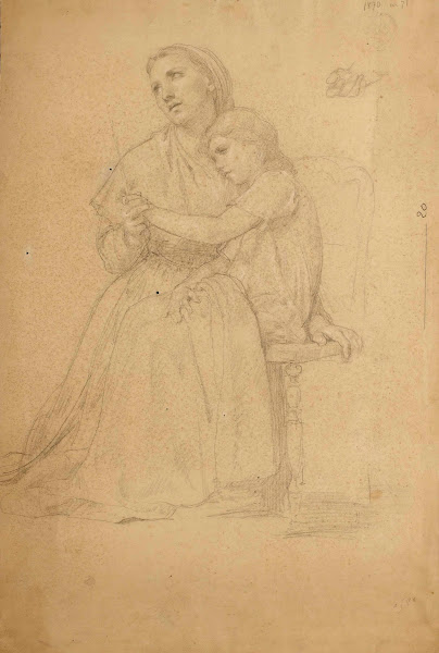 Mère et enfant priant et étude subsidiaire de main et dun enfant assis 1870