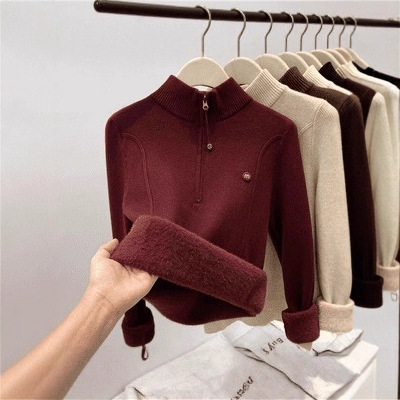 Damen-Strickpullover mit Stehkragen und Reißverschluss