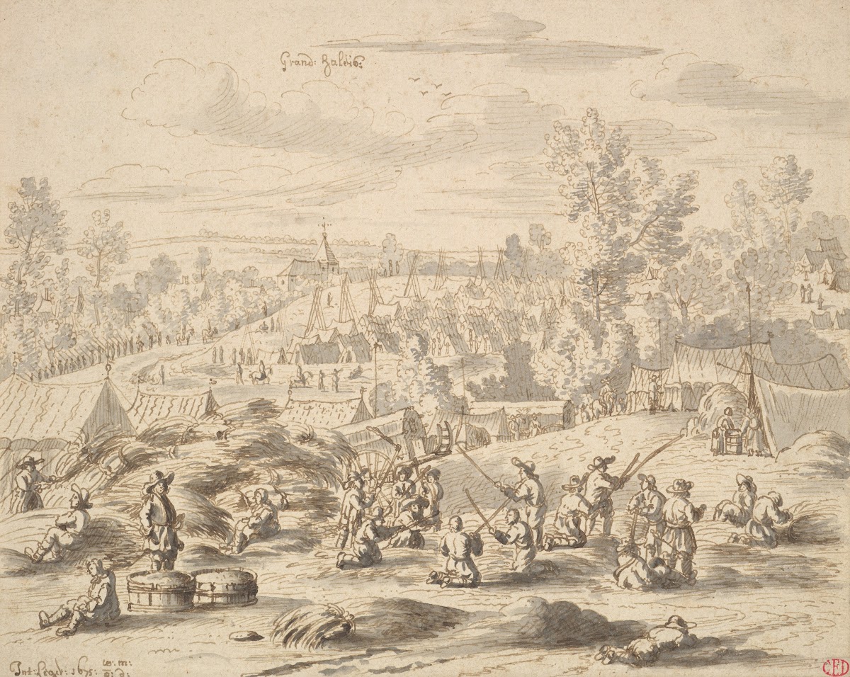Peasants in a Landscape with a Military Camp in Grand Hallet 1675