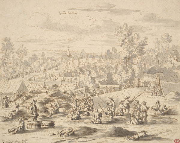 Peasants in a Landscape with a Military Camp in Grand Hallet 1675