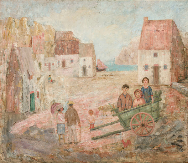 Landscape of a small town with children in a pram 1924