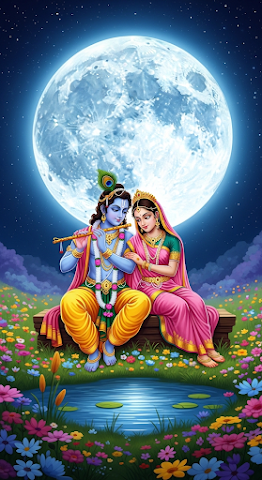 Radha Krishna Moonlight Meadow