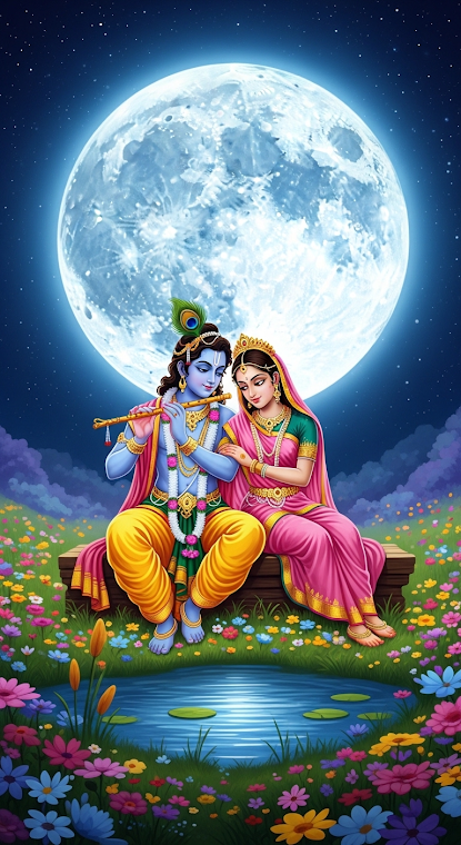 Radha Krishna Moonlight Meadow