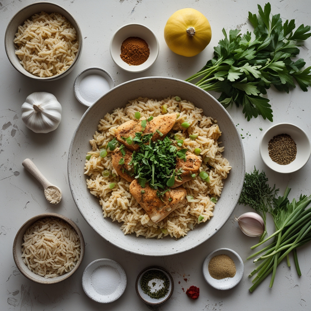 Ingredients for High Protein Creamy Cajun Chicken with Garlic Rice – Easy, Flavor-Packed Comfort Dinner