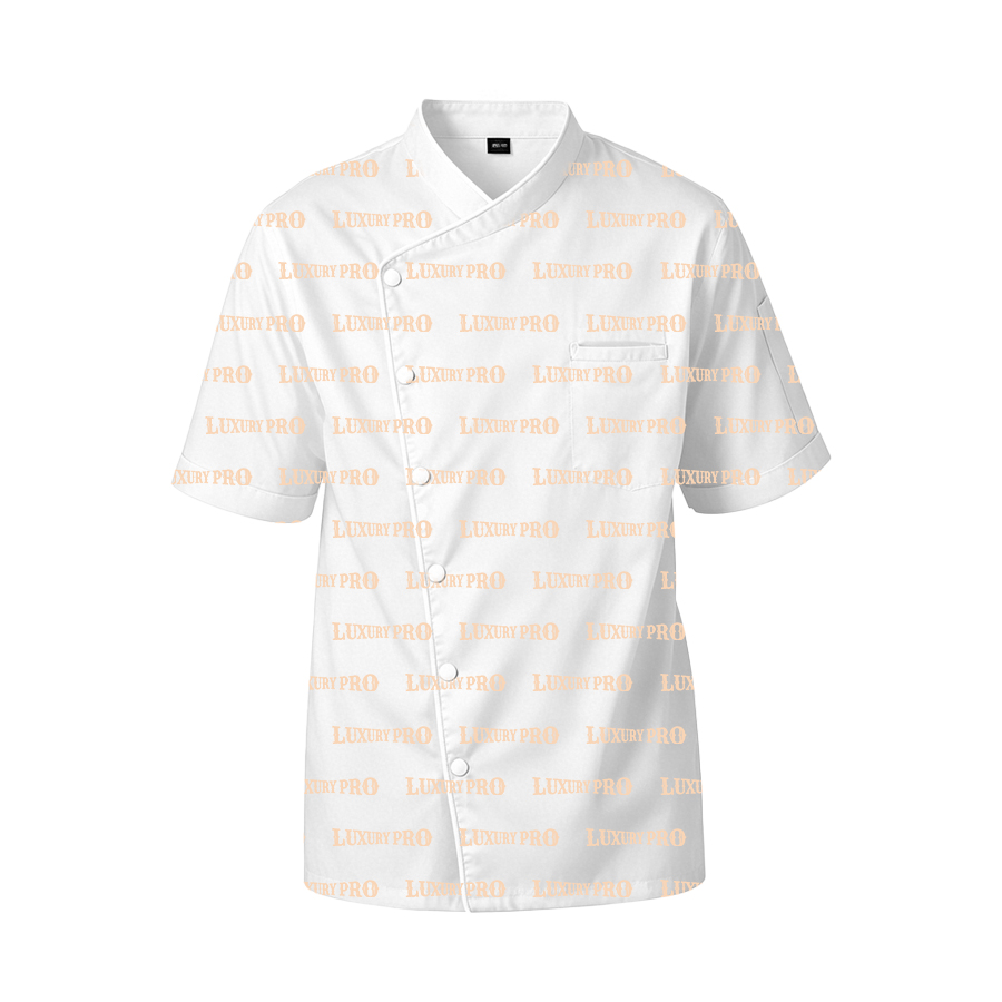 AOP PHT White short sleeve chef jacket with piping (single breasted)