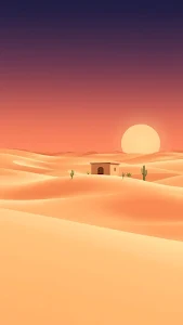 Minimalist Desert Landscape with Adobe House and Sunset