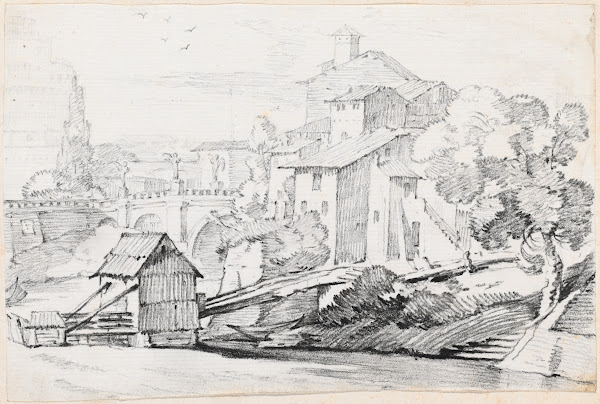 The Ponte SantAngelo and Houses on the East Bank of the Tiber 1744 1750