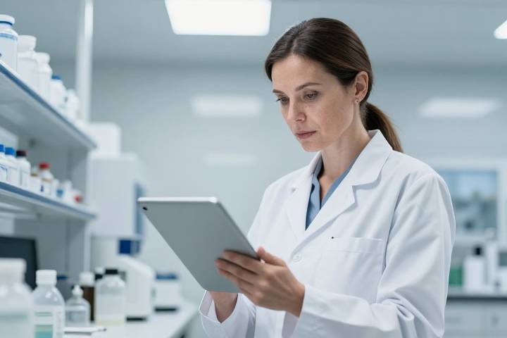 Исследователь за работой в лаборатории
