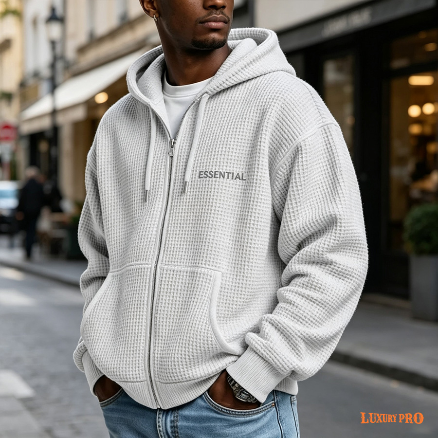 2D Waffle Full‑Zip Sweatshirt-280g