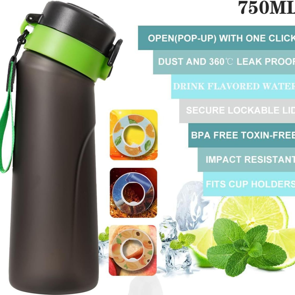 Water bottle with flavor rings, 750 ml
