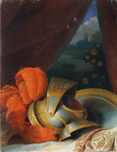 Helmet and round shield Possibly detailed study of Chlorindens baptism before 18