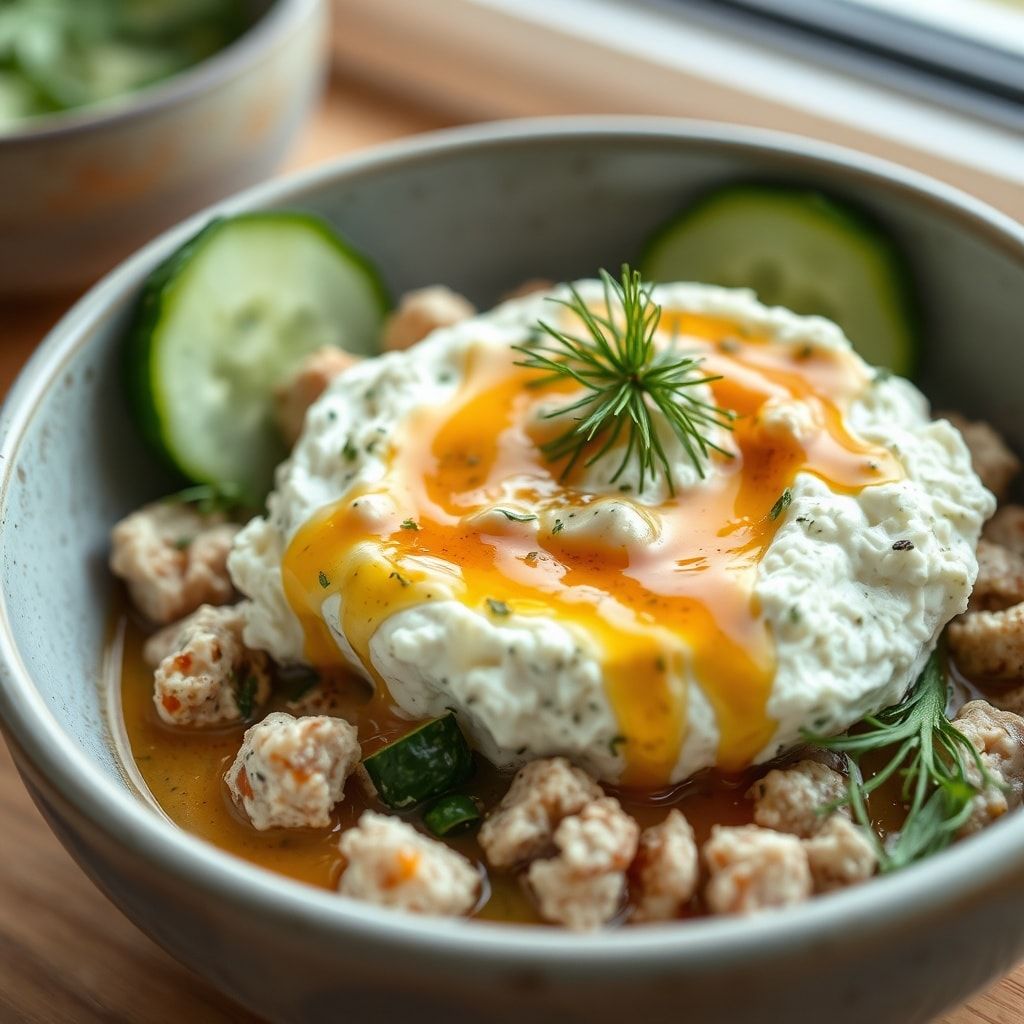 Easy Sardine Cottage Cheese Bowl with Cucumber and Dill (5-Minute Protein Lunch) finished