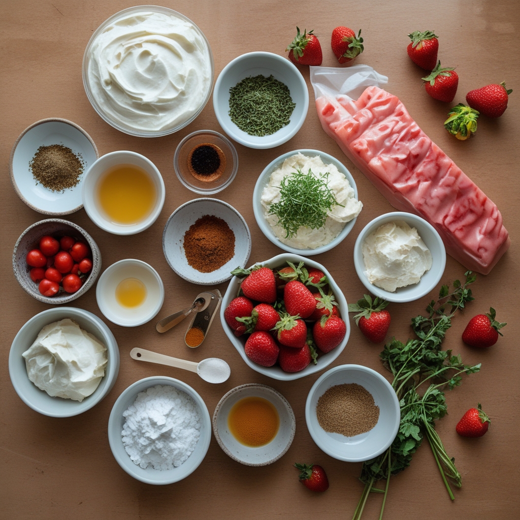 Ingredients for Easy Strawberry Earthquake Cake with Cream Cheese Frosting – Quick & Delicious Homemade Dessert