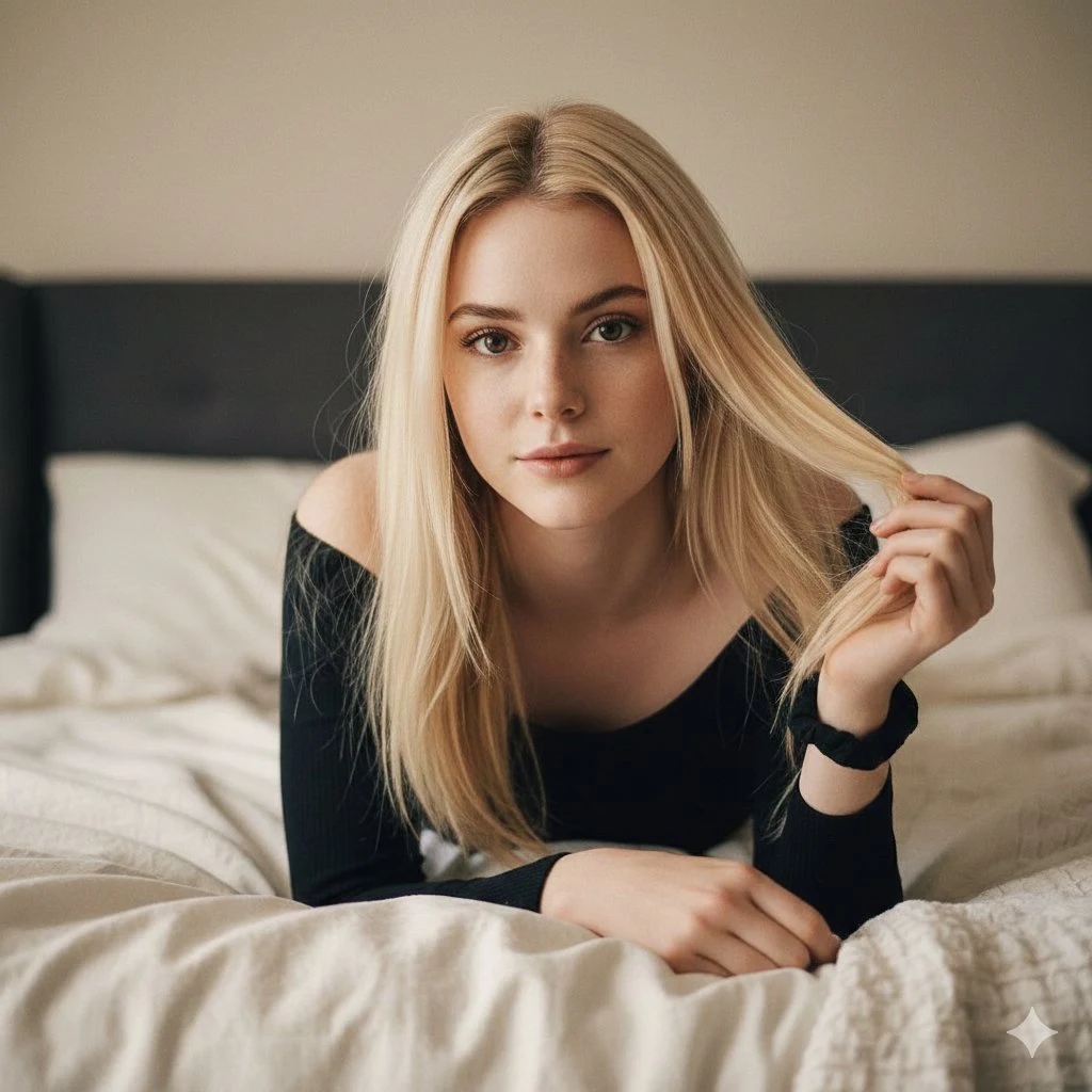 Mujer joven en una escena acogedora de dormitorio