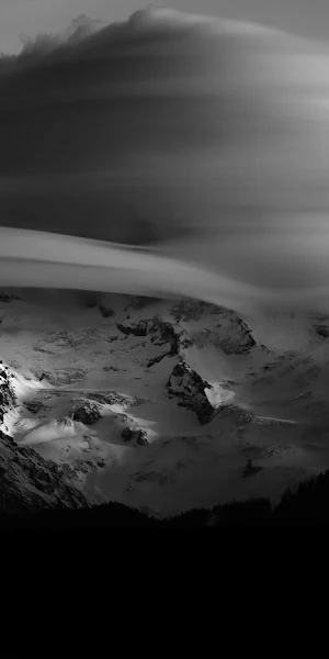 Mountainscape, Black And White, Cloudscape, Winter Scenery 5K Wallpaper Background