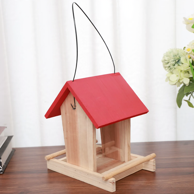 Wooden Birdhouse with Hanging Feeding Station