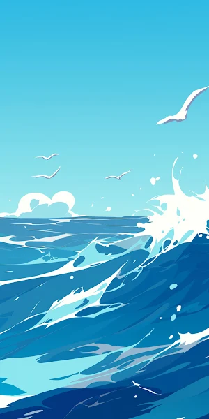 Ocean, Wave, Sea, Illustration 4K Wallpaper Background
