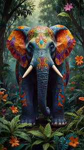 Mosaic Elephant Portrait in Lush Jungle Fantasy Art