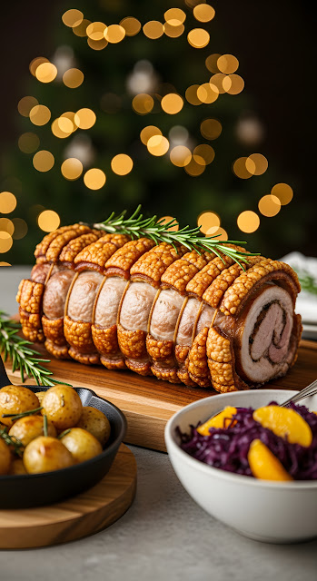 Crispy Crackling Pork Roast with Rosemary and Sides - Free mobile Wallpaper