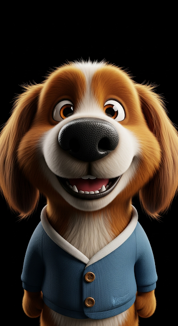 Adorable 3D Render of a Fluffy Brown Cartoon Puppy on a Black Background