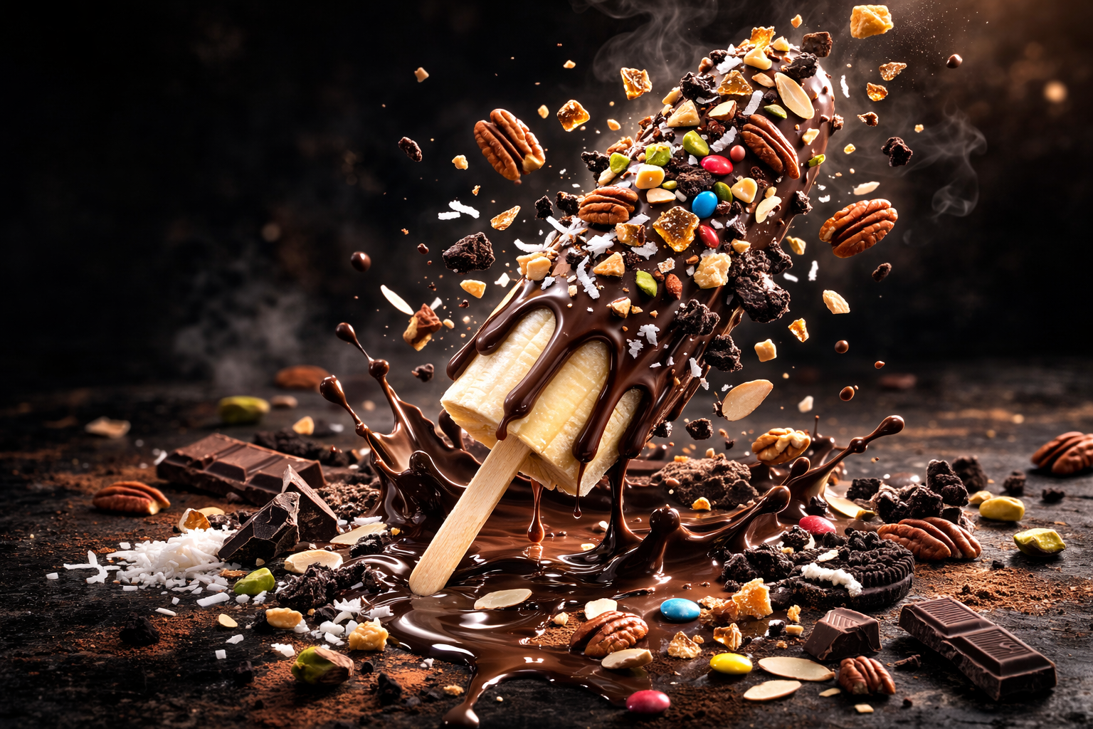Illustration ChocoBanan : une banane au chocolat et garnitures