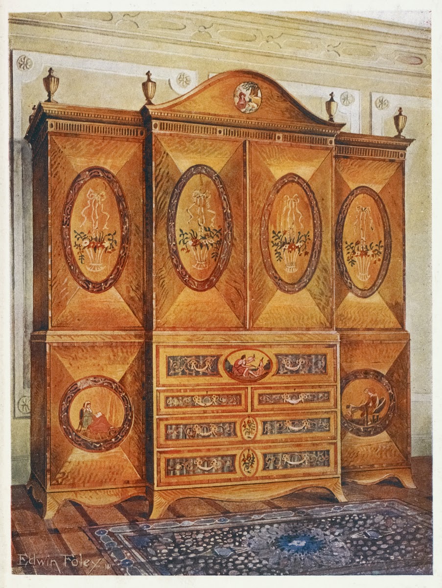 Satinwood wardrobe inlaid with tulipwood harewood holly ebony mahogany and other