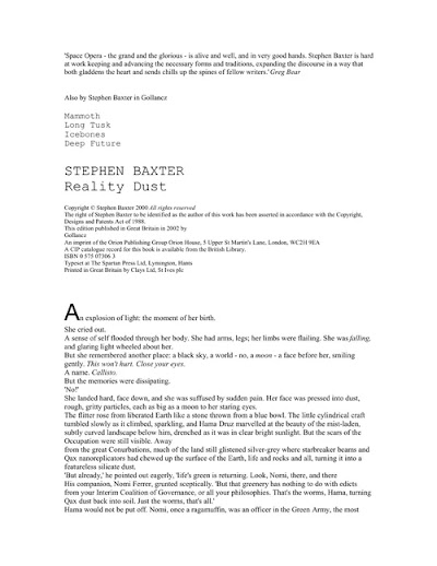 Baxter, Stephen Reality Dust