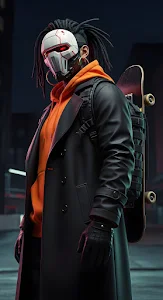 Cyberpunk Skater Trench Coat Futuristic Mask Dreadlocks
