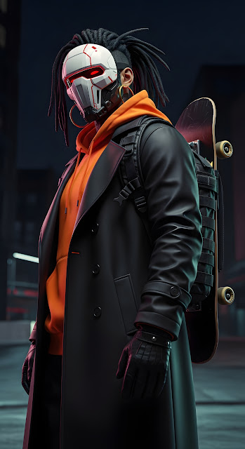Cyberpunk Skater Trench Coat Futuristic Mask Dreadlocks - Free mobile Wallpaper