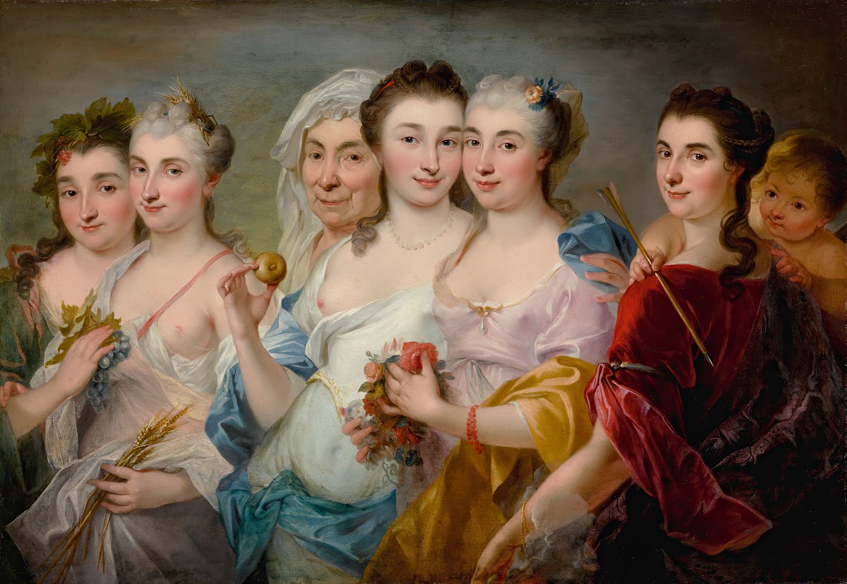 A Group Of Women As Allegories Of The Four Seasons With Venus And Cupid And An O