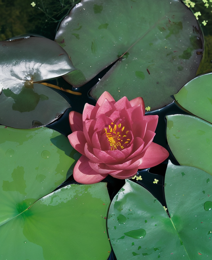 Nymphaea 'James Brydon' fiore rosso in laghetto ornamentale