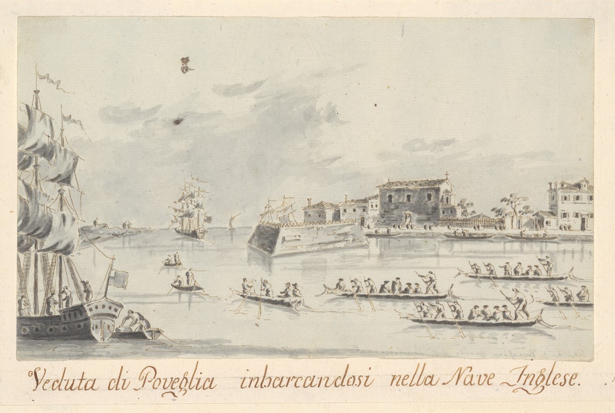 The Island of Povegila with British Naval Officers Embarking before 1797