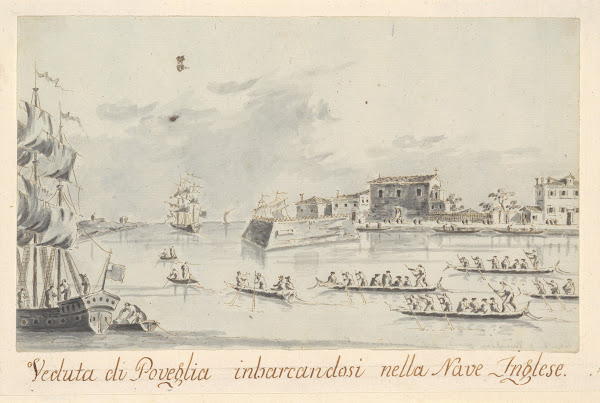 The Island of Povegila with British Naval Officers Embarking before 1797