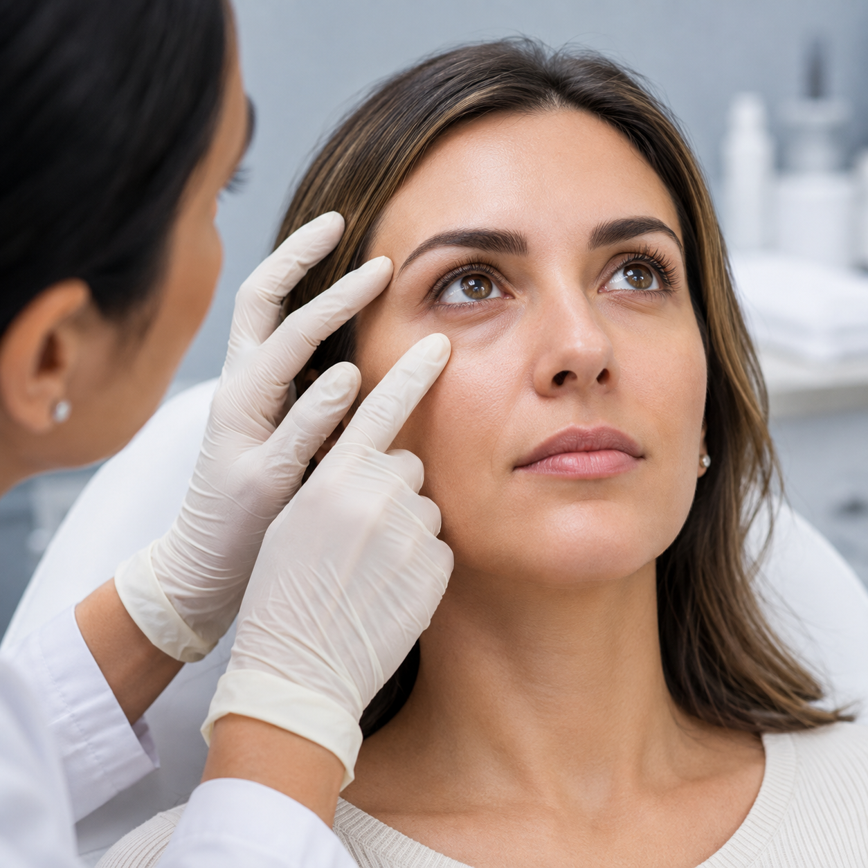 Under-eye tear-trough assessment before filler treatment at Dayal Eye Centre