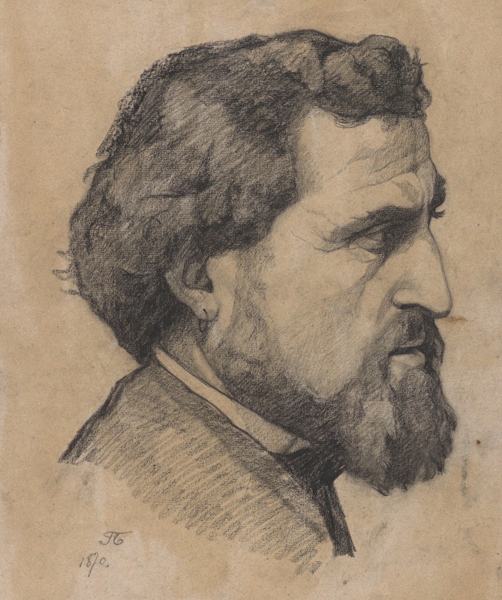 Portrait dhomme barbu de profil côté droit un anneau à loreille 1870